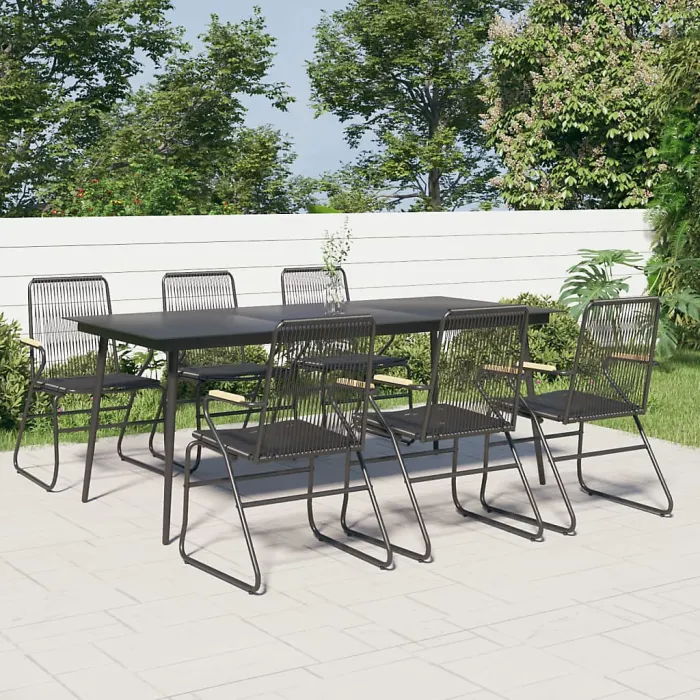 7 Piece Garden Outdoor Dining Set Suitable for Backyard, Patio Black PVC Rattan