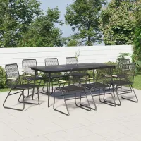 9 Piece Garden Outdoor Dining Set Suitable for Backyard, Patio Black PVC Rattan
