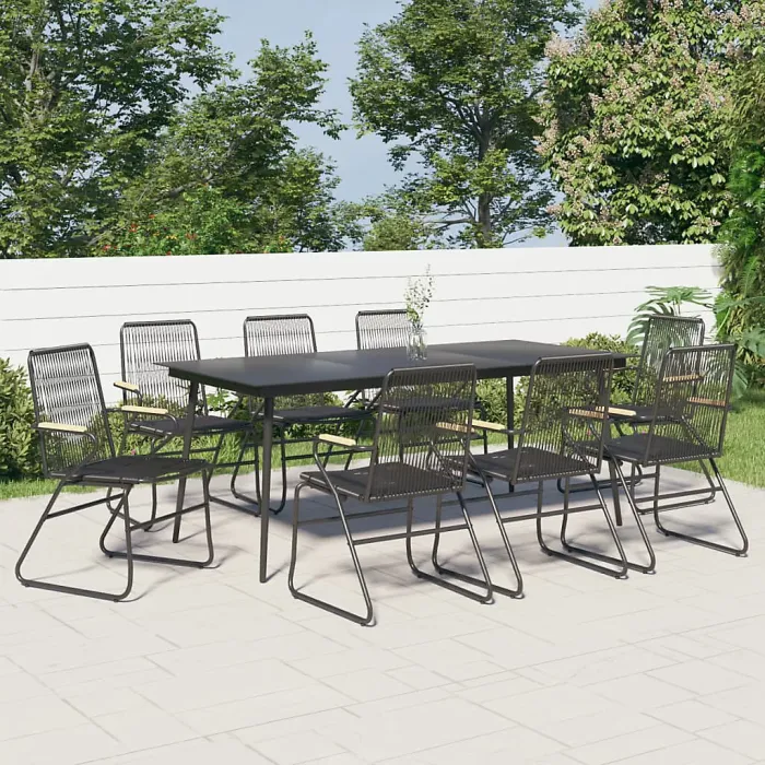 9 Piece Garden Outdoor Dining Set Suitable for Backyard, Patio Black PVC Rattan