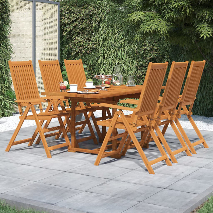 7 Piece Garden Outdoor Dining Set Suitable for Backyard, Patio Solid Wood Acacia