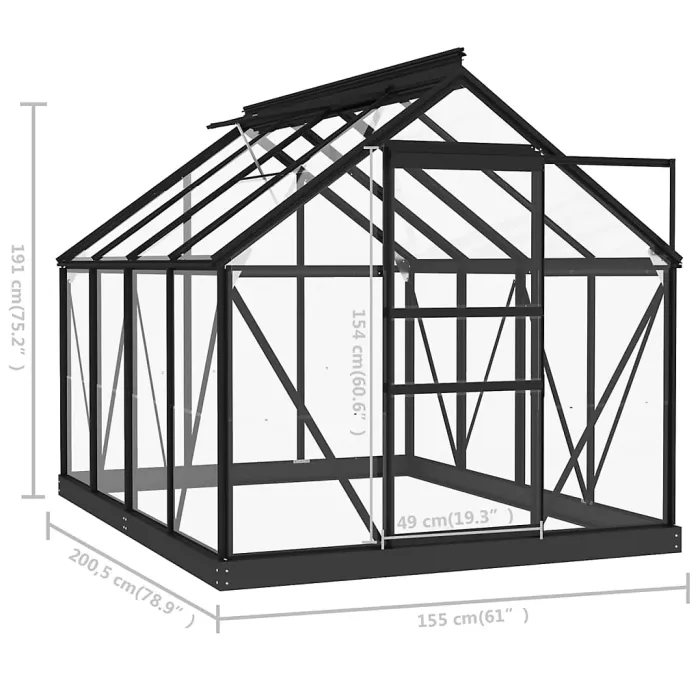 Anthracite Glass Greenhouse 155x200.5x191 cm Aluminium Plant House