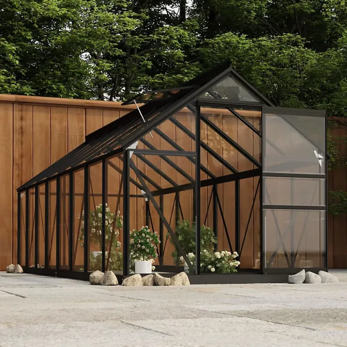 Anthracite Glass Greenhouse 155x395.5x191 cm Aluminium Plant House