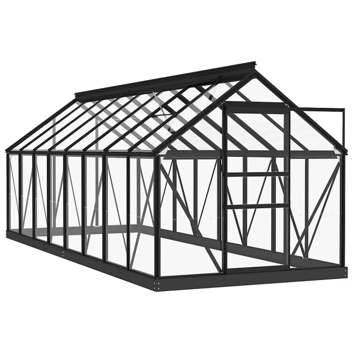 Anthracite Glass Greenhouse 155x395.5x191 cm Aluminium Plant House