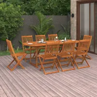 9 Piece Garden Outdoor Dining Set Suitable for Backyard, Patio Solid Acacia Wood