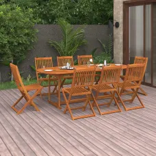 9 Piece Garden Outdoor Dining Set Suitable for Backyard, Patio Solid Acacia Wood