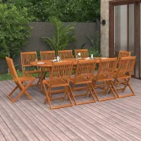 11 Piece Garden Outdoor Dining Set Suitable for Backyard, Patio 220x90x75 cm Solid Wood Acacia