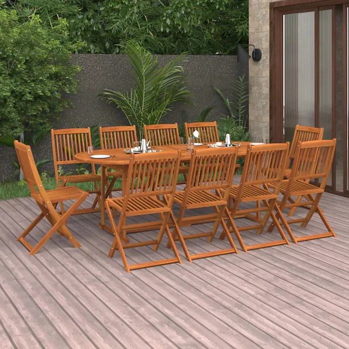 11 Piece Garden Outdoor Dining Set Suitable for Backyard, Patio 220x90x75 cm Solid Wood Acacia