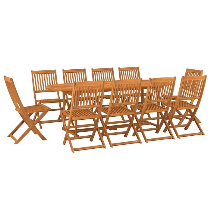 11 Piece Garden Outdoor Dining Set Suitable for Backyard, Patio 220x90x75 cm Solid Wood Acacia