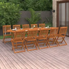 11 Piece Garden Outdoor Dining Set Suitable for Backyard, Patio 280x90x75 cm Solid Wood Acacia