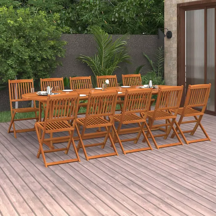 11 Piece Garden Outdoor Dining Set Suitable for Backyard, Patio 280x90x75 cm Solid Wood Acacia