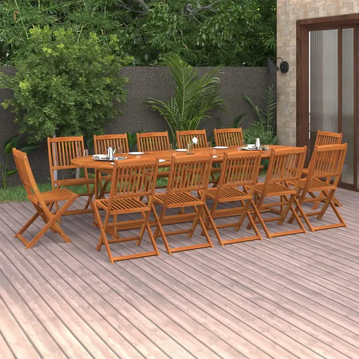 13 Piece Garden Outdoor Dining Set Suitable for Backyard, Patio 280x90x75 cm Solid Wood Acacia