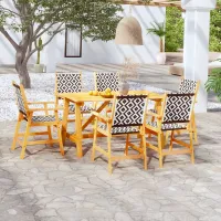 7 Piece Garden Outdoor Dining Set Suitable for Backyard, Patio Solid Acacia Wood