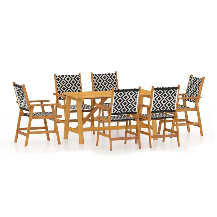 7 Piece Garden Outdoor Dining Set Suitable for Backyard, Patio Solid Acacia Wood