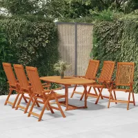 7 Piece Garden Outdoor Dining Set Suitable for Backyard, Patio Solid Wood Eucalyptus