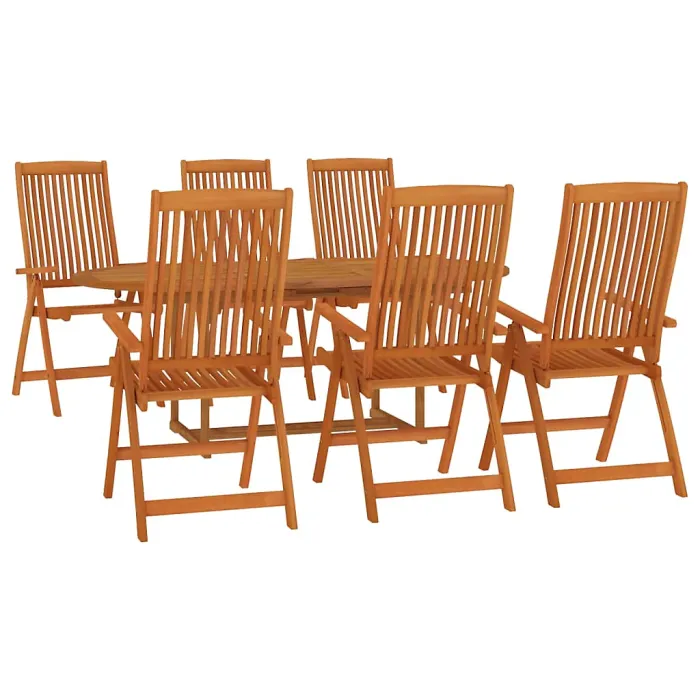7 Piece Garden Outdoor Dining Set Suitable for Backyard, Patio Solid Wood Eucalyptus