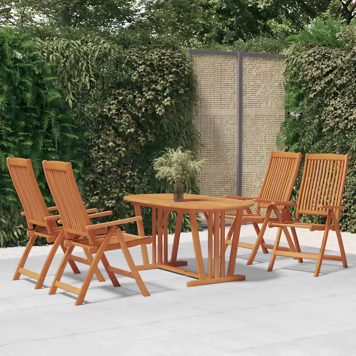 5 Piece Garden Outdoor Dining Set Suitable for Backyard, Patio Solid Wood Eucalyptus