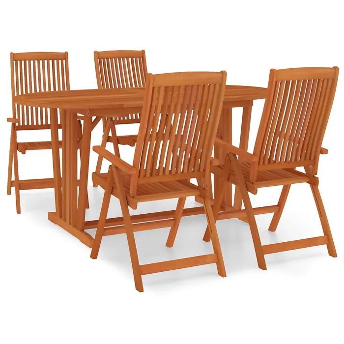 5 Piece Garden Outdoor Dining Set Suitable for Backyard, Patio Solid Wood Eucalyptus