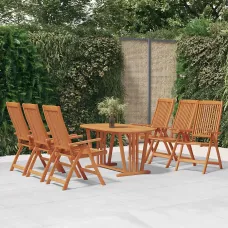 7 Piece Garden Outdoor Dining Set Suitable for Backyard, Patio Solid Wood Eucalyptus