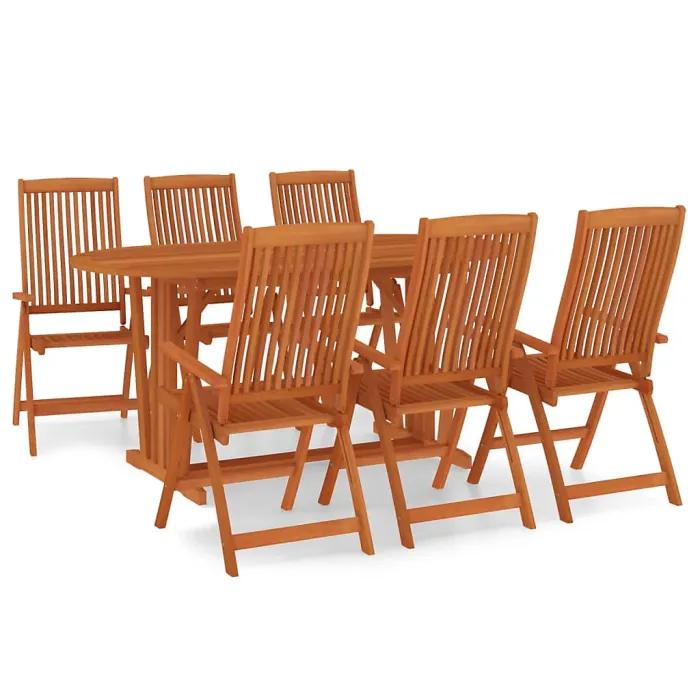 7 Piece Garden Outdoor Dining Set Suitable for Backyard, Patio Solid Wood Eucalyptus