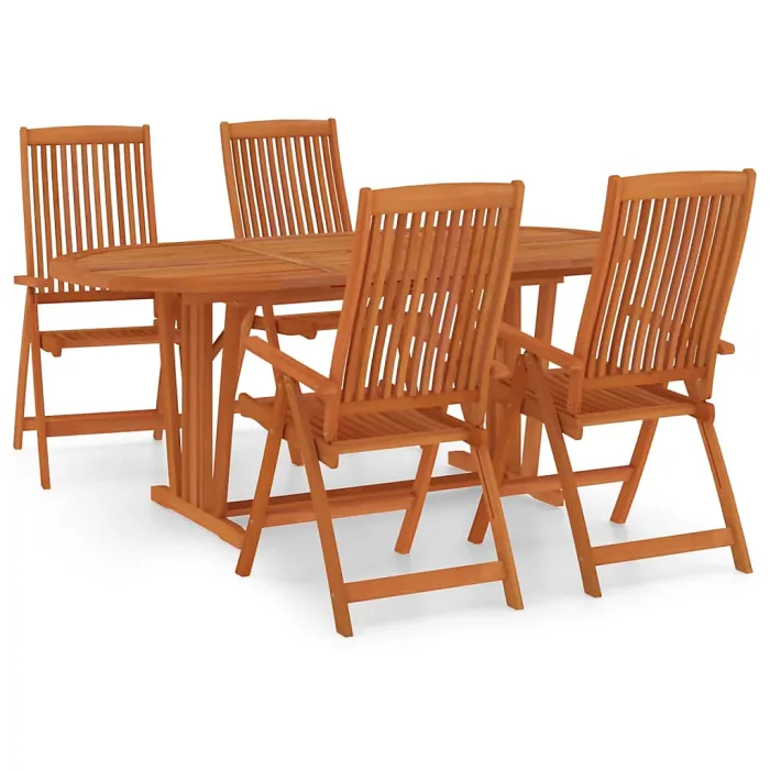 5 Piece Garden Outdoor Dining Set Suitable for Backyard, Patio Solid Wood Eucalyptus