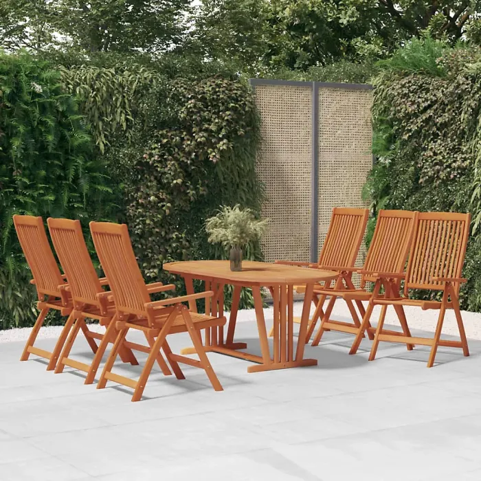 7 Piece Garden Outdoor Dining Set Suitable for Backyard, Patio Solid Wood Eucalyptus