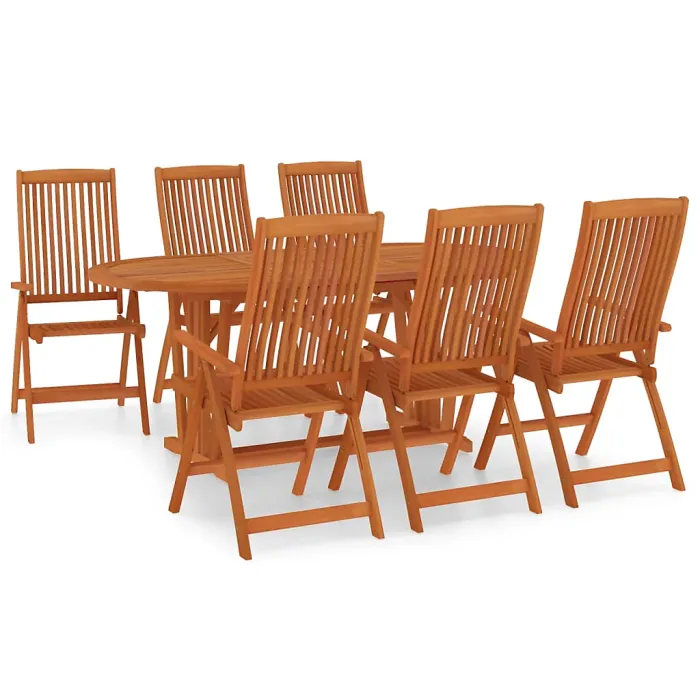 7 Piece Garden Outdoor Dining Set Suitable for Backyard, Patio Solid Wood Eucalyptus
