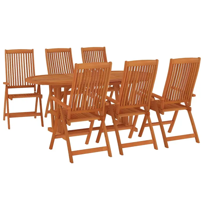 7 Piece Garden Outdoor Dining Set Suitable for Backyard, Patio Solid Wood Eucalyptus