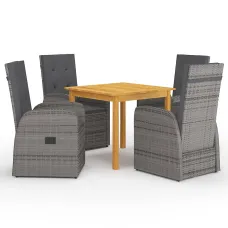 5 Piece Garden Outdoor Dining Set Suitable for Backyard, Patio with Cushions Grey Poly Rattan