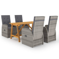 5 Piece Garden Outdoor Dining Set Suitable for Backyard, Patio with Cushions Grey Poly Rattan