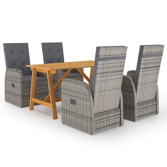 5 Piece Garden Outdoor Dining Set Suitable for Backyard, Patio with Cushions Grey Poly Rattan