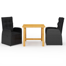 3 Piece Garden Outdoor Dining Set Suitable for Backyard, Patio with Cushions Black Poly Rattan