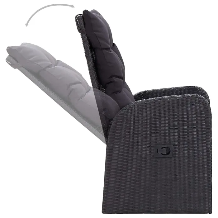 3 Piece Garden Outdoor Dining Set Suitable for Backyard, Patio with Cushions Black Poly Rattan