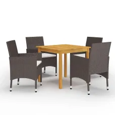 5 Piece Garden Outdoor Dining Set Suitable for Backyard, Patio with Cushions Brown