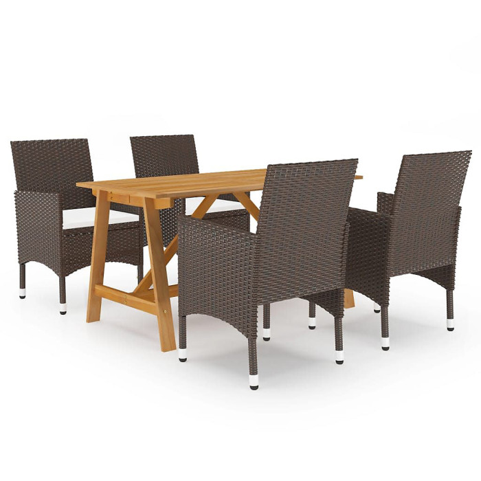 5 Piece Garden Outdoor Dining Set Suitable for Backyard, Patio with Cushions Brown