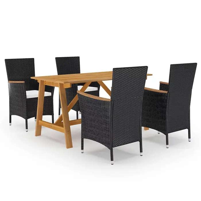 5 Piece Garden Outdoor Dining Set Suitable for Backyard, Patio with Cushions Black