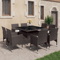 9 Piece Garden Outdoor Dining Set Suitable for Backyard, Patio Poly Rattan and Tempered Glass Brown