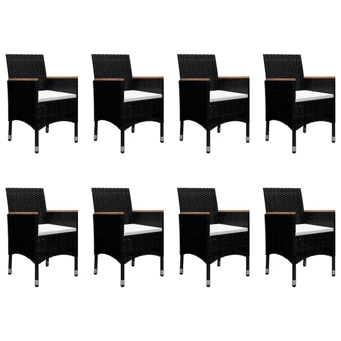 9 Piece Garden Outdoor Dining Set Suitable for Backyard, Patio Poly Rattan and Solid Wood Black