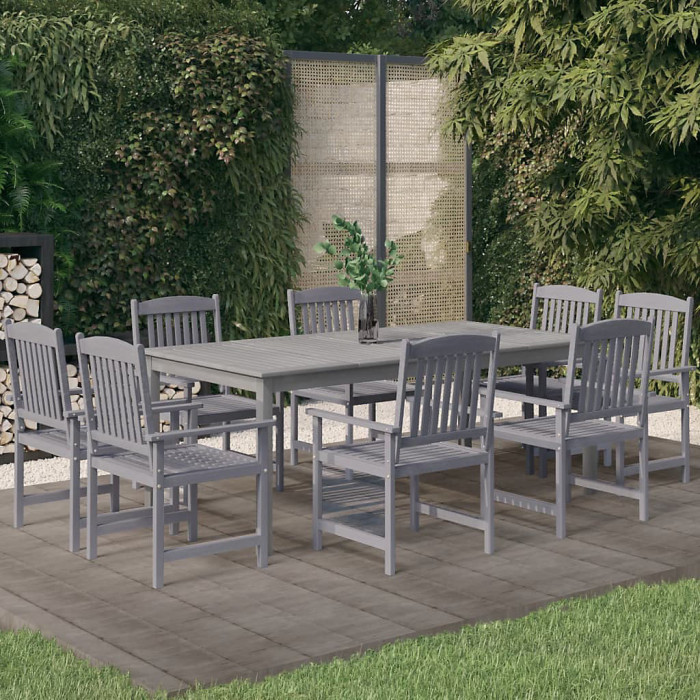9 Piece Garden Outdoor Dining Set Suitable for Backyard, Patio Solid Wood Acacia Grey