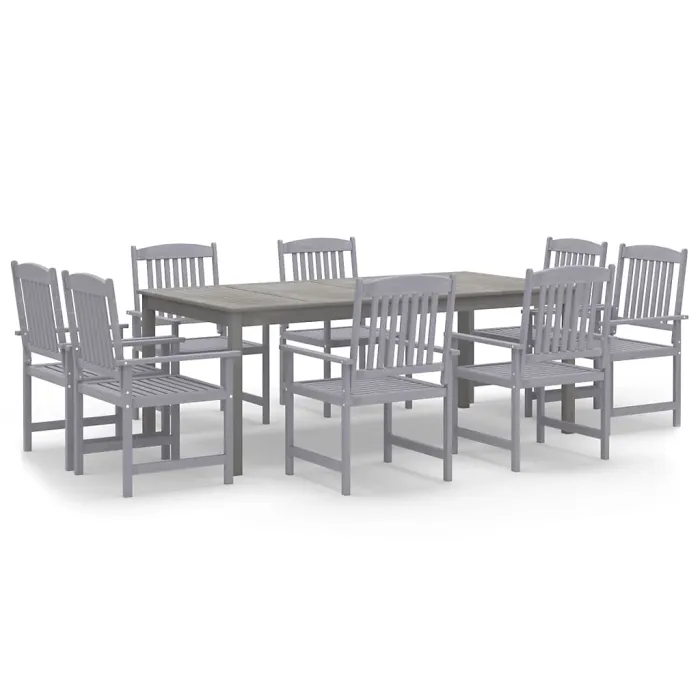 9 Piece Garden Outdoor Dining Set Suitable for Backyard, Patio Solid Wood Acacia Grey