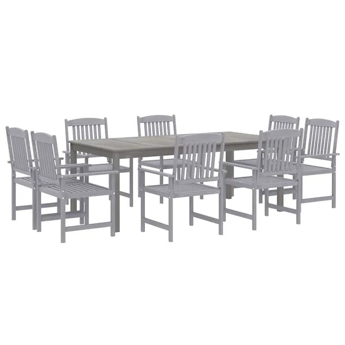 9 Piece Garden Outdoor Dining Set Suitable for Backyard, Patio Solid Wood Acacia Grey