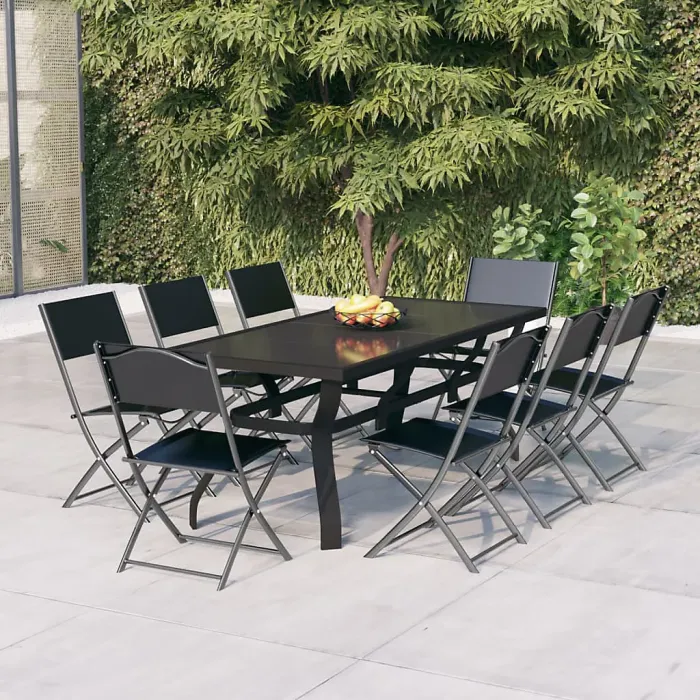 9 Piece Garden Outdoor Dining Set Suitable for Backyard, Patio Grey and Black