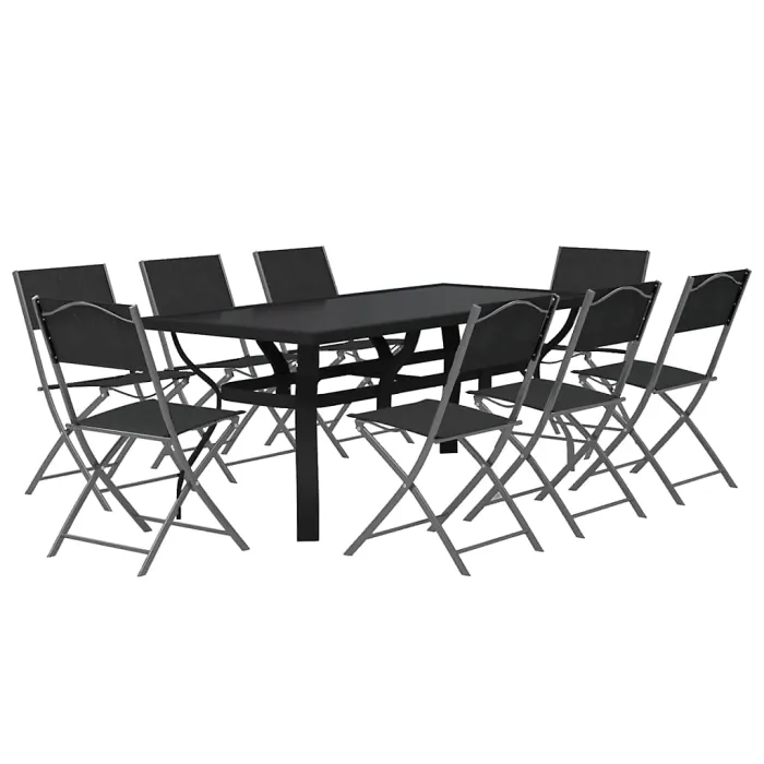 9 Piece Garden Outdoor Dining Set Suitable for Backyard, Patio Grey and Black