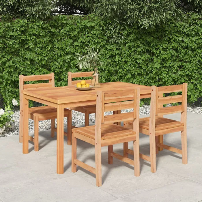 5 Piece Garden Outdoor Dining Set Suitable for Backyard, Patio Solid Wood Teak