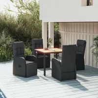 5 Piece Garden Outdoor Dining Set Suitable for Backyard, Patio Black Poly Rattan&Solid Wood Acacia