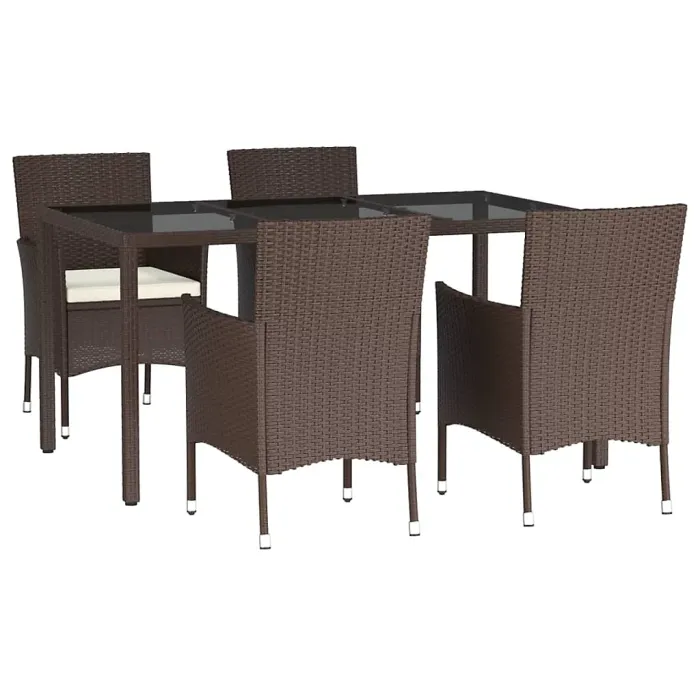 5 Piece Garden Outdoor Dining Set Suitable for Backyard, Patio with Cushions Brown Poly Rattan