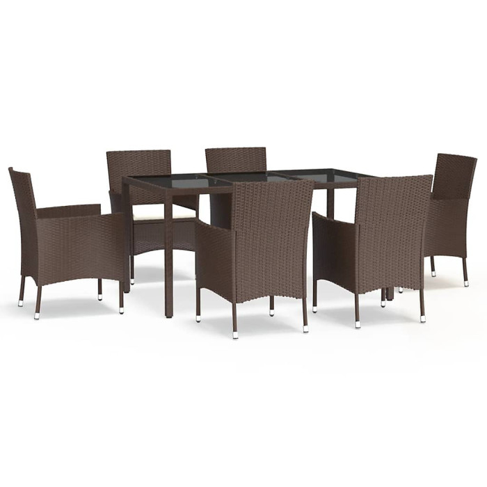 7 Piece Garden Outdoor Dining Set Suitable for Backyard, Patio with Cushions Brown Poly Rattan