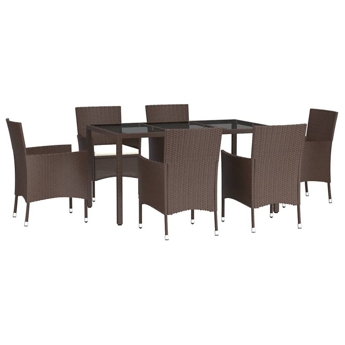 7 Piece Garden Outdoor Dining Set Suitable for Backyard, Patio with Cushions Brown Poly Rattan
