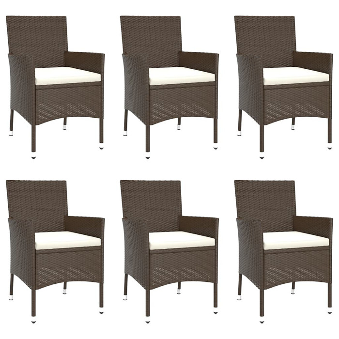 7 Piece Garden Outdoor Dining Set Suitable for Backyard, Patio with Cushions Brown Poly Rattan