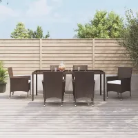 7 Piece Garden Outdoor Dining Set Suitable for Backyard, Patio with Cushions Brown Poly Rattan
