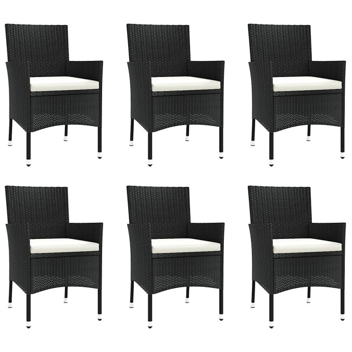 7 Piece Garden Outdoor Dining Set Suitable for Backyard, Patio with Cushions Black Poly Rattan